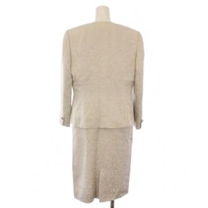 jun ashida 2点セット ワンピース ひざ丈 五分袖 ジャケット 総柄 シルク ウール 9 ライトグレー /BM