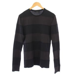 Tシャツ ロンT 長袖 クルーネック 薄手 ストレッチ ボーダー柄 XXS グレー 黒 ブラック /BB