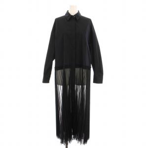 プリーツ切替シャツワンピース ロング 長袖 36 黒 29231205 /YM