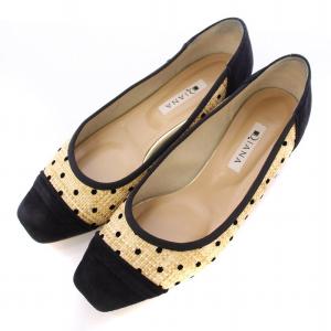 パンプス スクエアトゥ ローヒール バイカラー スエード 切替 ドット柄 24cm 黒 ブラック ベージュ