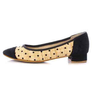 DIANA パンプス スクエアトゥ ローヒール バイカラー スエード 切替 ドット柄 24cm 黒 ブラック ベージュ