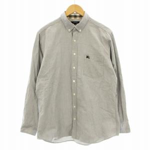 ボタンダウンシャツ カジュアルシャツ 長袖 裏チェック柄 ロゴ刺繍 L グレー A1M40-300 /KU
