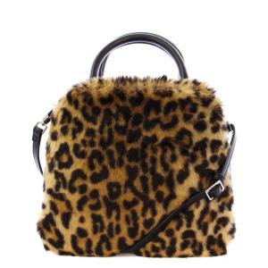 レオパードエコファー 2WAY ハンドバッグ ショルダーバッグ ヒョウ柄 ベージュ ブラック /KH