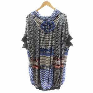 ANREALAGE カーディガン ロング丈 5分袖 フード 総柄 コットン 1 青 ブルー 黒 ブラック /AN41