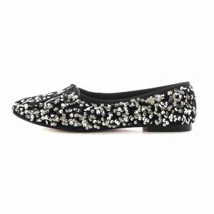 PELLICO SUNNY バレエシューズ リボン スパンコール ベロア レザー 38 黒 ブラック PS24-1501