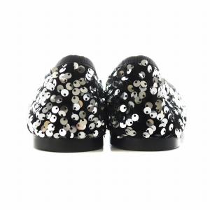 PELLICO SUNNY バレエシューズ リボン スパンコール ベロア レザー 38 黒 ブラック PS24-1501