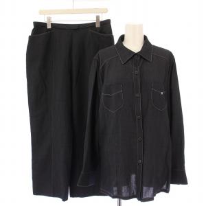 セットアップ シャツ ブラウス 長袖 レギュラーカラー 刺繍 テーパードパンツ スラックス ウール 17