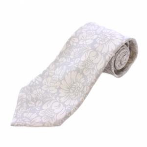 ネクタイ レギュラータイ シルク 総柄 花柄 バイカラー グレー 白 ホワイト /BB