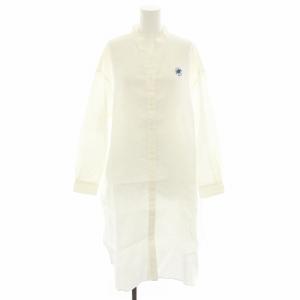 シャツワンピース ロング キーネック 長袖 ロゴ刺繍 麻 リネン タグ付き S 白 ホワイト 77251