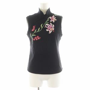 ブラウス 花刺繍 ラインストーン 1 ブラック 016-211902