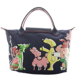 Longchamp × クロエフロアラ パリ限定 プリアージュ トートバッグ ハンドバッグ ナイロン レザー 総柄 紺 ネイビー