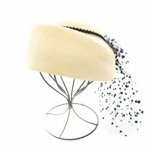 帽子 ベレー帽 チュール装飾 麻 リネン 保存箱付き ベージュ 黒 ブラック /YT