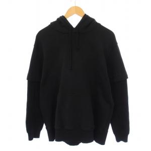 袖ニット切替パーカー プルオーバー S ブラック
