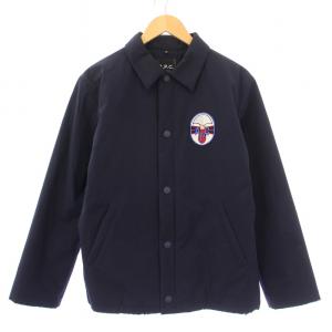 パデッドコーチジャケット ステンカラー 中綿 アウター ショート丈 ロゴ ワッペン XS 紺 ネイビー