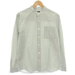 バンドカラーシャツ ノーカラーシャツ ストライプ 長袖 XS グレー 白 ホワイト 24203-1-71431