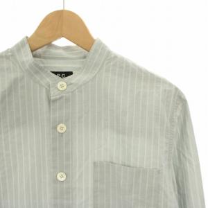 A.P.C. バンドカラーシャツ ノーカラーシャツ ストライプ 長袖 XS グレー 白 ホワイト 24203-1-71431