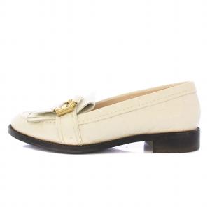 TOD'S Tリング ローファー ローヒール フリンジ レザー 35 白 ホワイト /BB