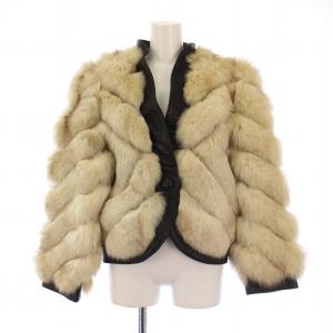 jindo 銀サガ フォックスファーコート 毛皮 アウター ショート丈 レザー 切替 ベージュ /BB