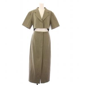 Back Lace Up バックレースアップワンピース マキシ ロング 半袖 ストレッチ 36 グレージュ