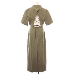 LE CIEL BLEU Back Lace Up バックレースアップワンピース マキシ ロング 半袖 ストレッチ 36 グレージュ