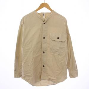 カジュアルシャツ 長袖 バンドカラー 無地 S ベージュ /BB