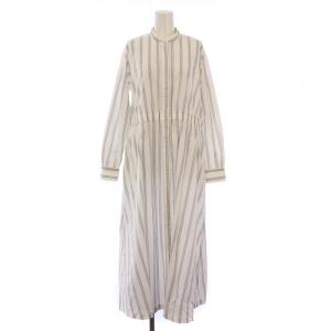 シャツワンピース マキシ ロング 長袖 バンドカラー ストライプ柄 F 白 ホワイト BEZ1021309A0009