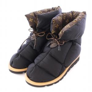 LOUIS VUITTON ピローライン ナイロン モノグラム ショートブーツ 38 ブラック SC0211