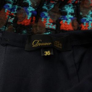 Drawer ジャカード ボックス フレアスカート ミモレ ロング チェック柄 ウール混 シルク 36 マルチカラー