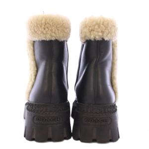 COACH ショートブーツ レザー ボア 厚底 タンクソール 23cm 黒 ブラック /BB