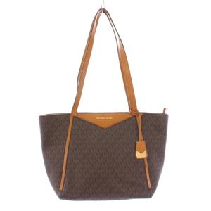 トートバッグ ハンドバッグ ロゴチャーム PVC レザー 切替 茶 ブラウン 30S8GN1T1B /BB