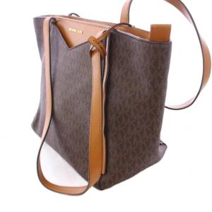 MICHAEL KORS トートバッグ ハンドバッグ ロゴチャーム PVC レザー 切替 茶 ブラウン 30S8GN1T1B /BB