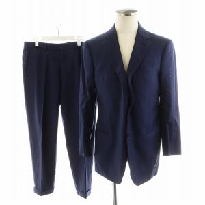 スーツ セットアップ テーラードジャケット シングル パンツ スラックス ストライプ柄 ウール 52 紺