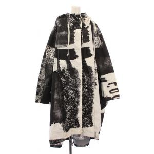 m mefu 芽風 レインコート ナイロン アウター ロング丈 フード 総柄 40 黒 ブラック 白 ホワイト