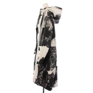 Senso unico m mefu 芽風 レインコート ナイロン アウター ロング丈 フード 総柄 40 黒 ブラック 白 ホワイト
