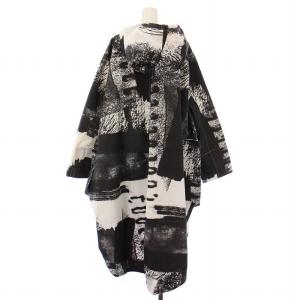 Senso unico m mefu 芽風 レインコート ナイロン アウター ロング丈 フード 総柄 40 黒 ブラック 白 ホワイト