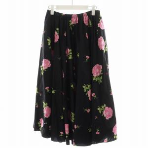 フレアスカート ロング丈 花柄 コットン 40 ピンク 黒 ブラック 22SSSVCA50BK-D3PRI