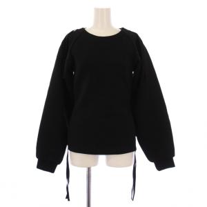 カットソー 長袖 クルーネック ストレッチ サイドファスナー S 黒 ブラック /BB