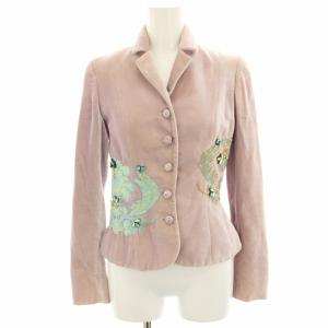 テーラードジャケット ベロア 長袖 刺繍 ビジュー装飾 絹 シルク混 38 ピンク /HN