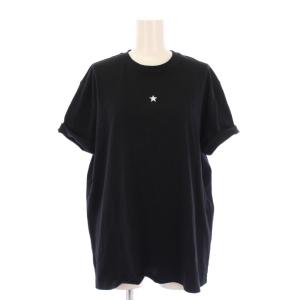 Tシャツ カットソー 半袖 クルーネック 星 スター 刺繍 ストレッチ 38 黒 ブラック /BB
