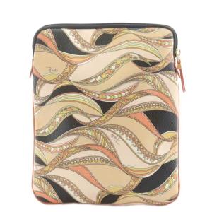 Emilio Pucci ポーチ 総柄 レザー マルチカラー ベージュ 黒 ブラック /AN4