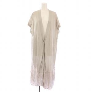 ニットカーディガン ロング丈 半袖 フレンチスリーブ Vネック 切替 ストレッチ F ライトグレー /BB