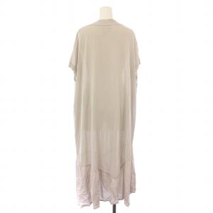 BEARDSLEY ニットカーディガン ロング丈 半袖 フレンチスリーブ Vネック 切替 ストレッチ F ライトグレー /BB