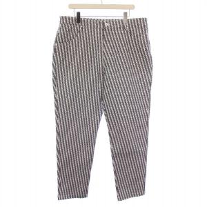 ゴルフウェア テーパードパンツ スラックス ジップフライ ストレッチ ロゴ 総柄 7 白 ホワイト 紺