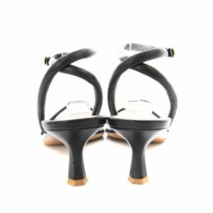 PELLICO チューブストラップヒールサンダル スクエアトゥ レザー 38 黒 ブラック /KU