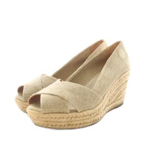 サンダル オープントゥ ウェッジソール ロゴ刺繍 7 ベージュ 7933103330 /AN14