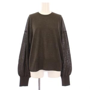 アルパカクルーネックニット セーター 長袖 ストレッチ 無地 薄手 F 茶 ブラウン 22080586237030