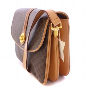 CELINE ショルダーバッグ PVCレザー 切替 マカダム ターンロック式 ブラウン