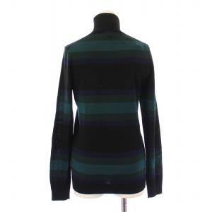 LACOSTE ウールジャージニットボーダータートルネックセーター 長袖 ロゴ 刺繍 34 黒 ブラック 紺 ネイビー