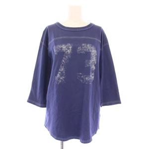 football フットボールTシャツ カットソー 七分袖 クルーネック ロゴ プリント S 紺 ネイビー