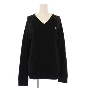 ニット セーター 長袖 Vネック ロゴ 刺繍 ストレッチ 薄手 2 黒 ブラック /BB